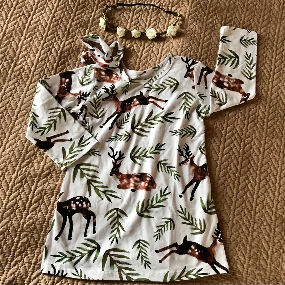 Woodland Deer Dress & Flower Headband